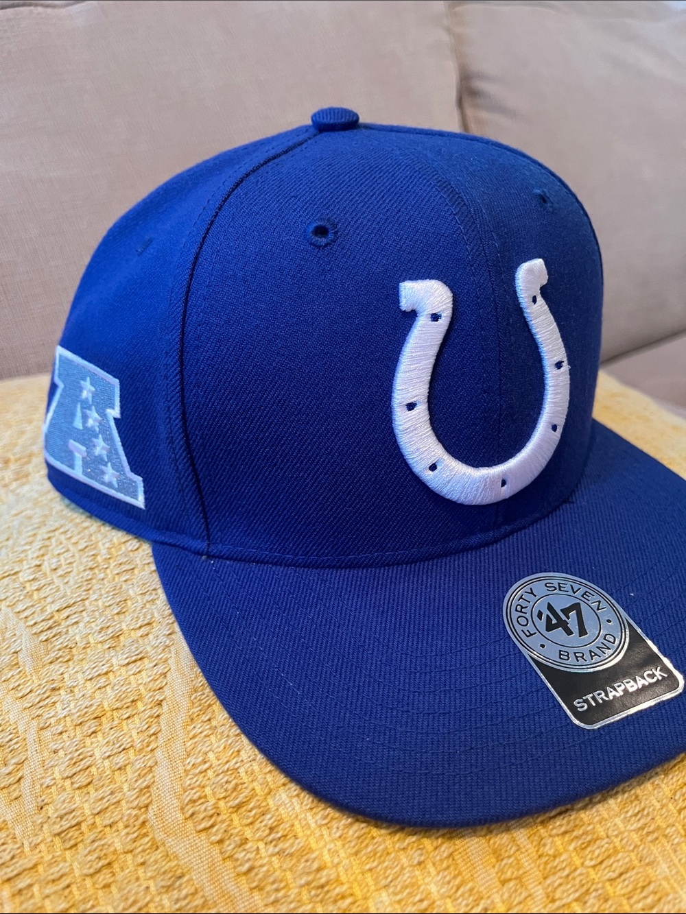 47 Royal Blue Indianapolis Colts Strapback Hat with White Horseshoe